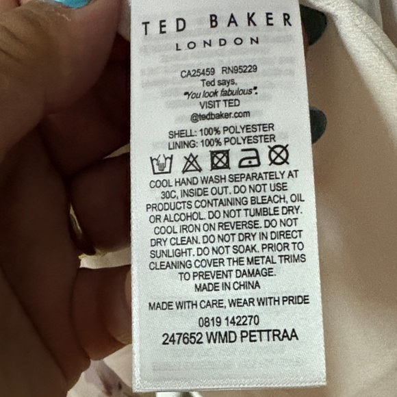 Ted Baker Pettraa Vanilla Pleat Dip Hem Dress In White floral, size 3 - Picture 2 of 12